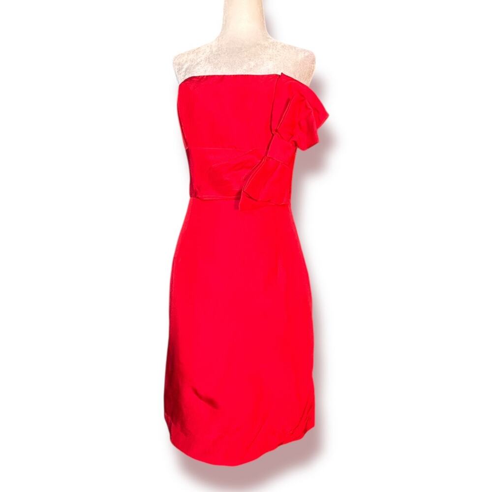 Y2K Plenty By Tracy Reese Red Silk Strapless‎ Bow Cocktail Dress 4 Wedding Guest